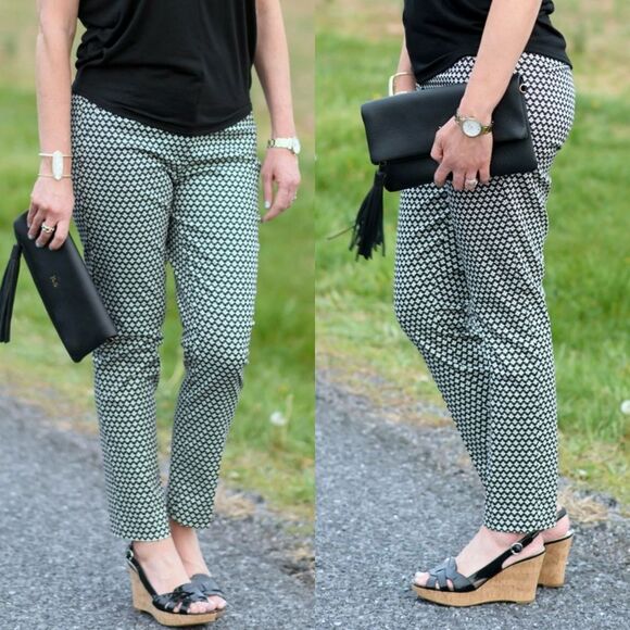 Loft Julie Skinny Mid-Rise Crop Stretch Dress Pant in Mosaic Black White - Picture 1 of 11